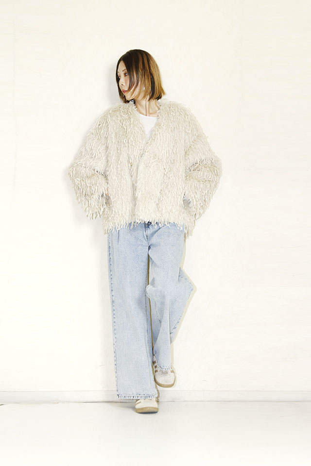 trois （トロア）MIXシャギーVネックショートコート　T256-83067-B