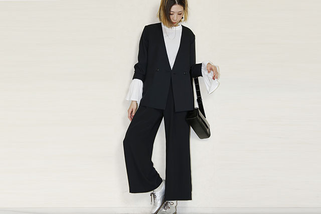 trois （トロア）　 NEW ダブルクロス ワイドイージーパンツ T261-87014-E