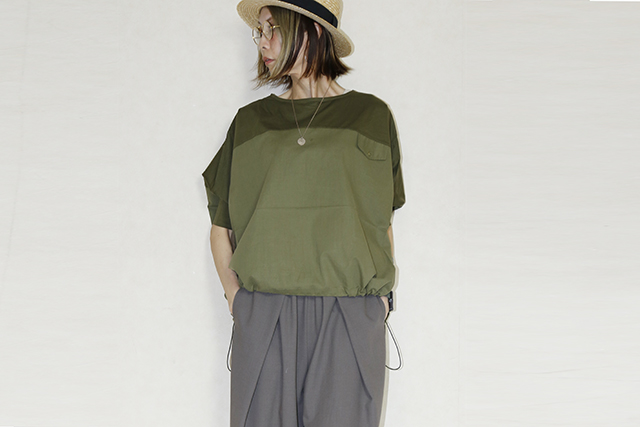 Praia　(プライア) 　フラップドルマン半袖Tee　LEZ-2482khaki