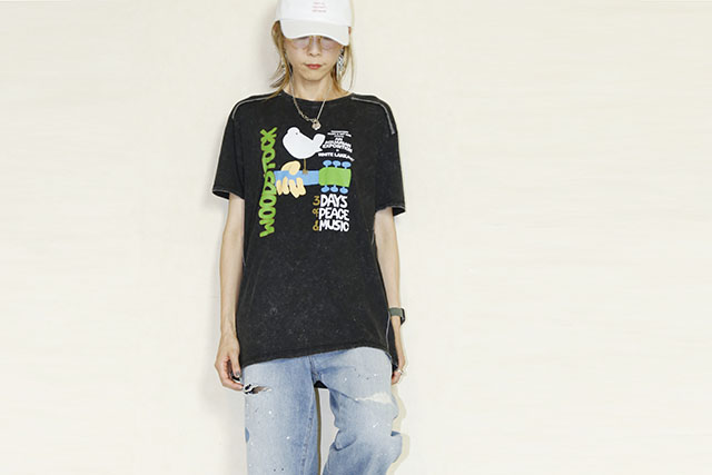 25SSROCKOFF-woodstock　Poster Uni Snow Wash T-shirt