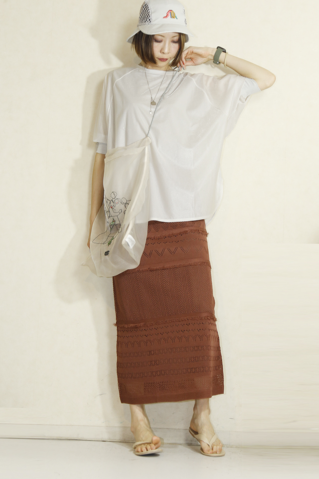 trois （トロア） レース柄編みニットスカート　T241-82041-C