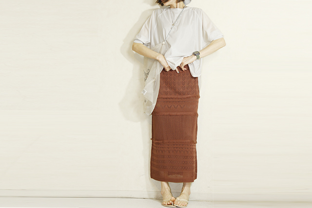 trois （トロア） レース柄編みニットスカート　T241-82041-C