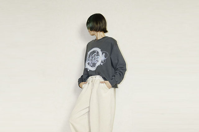 OKIRAKU　（オキラク） cipped pigment-dye sweat shirt 　BF40405-Charcoal